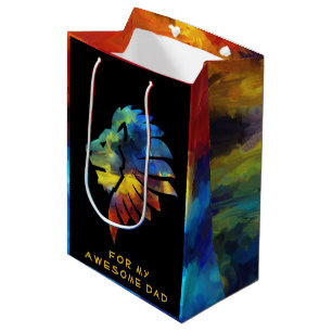 Colorful Lion King Watercolor Monogram for Him Medium Gift Bag