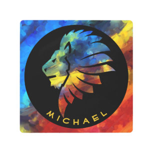 Colorful Lion King Watercolor Monogram for Him Metal Print