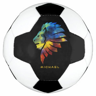 Colorful Lion King Watercolor Monogram for Him Soccer Ball