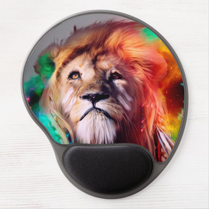 Colorful Lion Looking Up Feathers Space Universe Gel Mouse Pad Zazzle Com