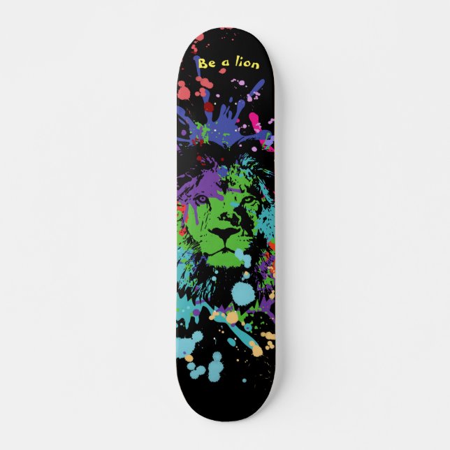 Colorful Lion Paint Artistic Splash Skateboard (Front)