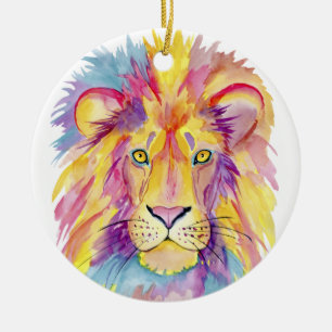 Colorful Lion Portrait Ceramic Ornament