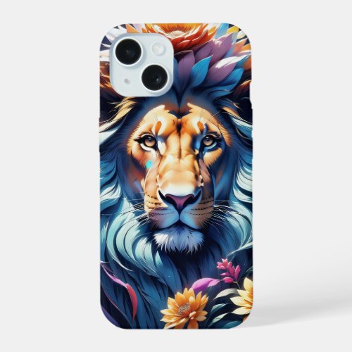 Colorful lion portrait iPhone 15 case