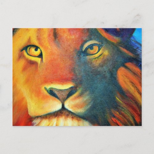 Colorful Lion Portrait Oil Painting Postcard