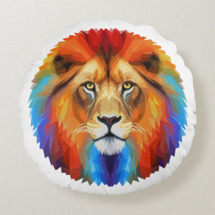 Colorful Lion Round Pillow