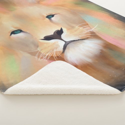 Colorful Lion Wild Animal Art Painting Sherpa Blanket