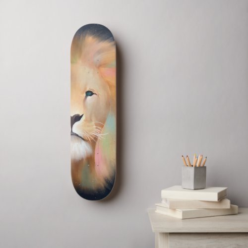 Colorful Lion Wild Animal Art Painting Skateboard