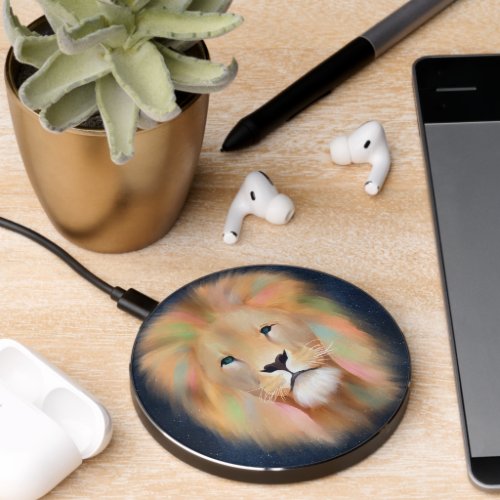 Colorful Lion Wild Animal Art Painting Wireless Charger