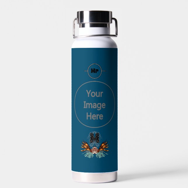 Colorful Lionfish Monogram Water Bottle (Back)