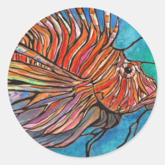Colorful Lionfish "Stained Glass" Style Art! Classic Round Sticker