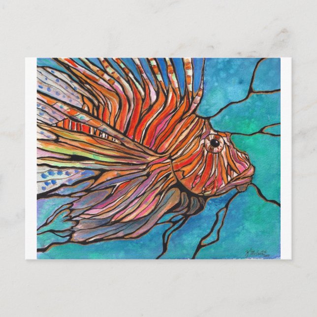 Colorful Lionfish "Stained Glass" Style Art! Postcard (Front)
