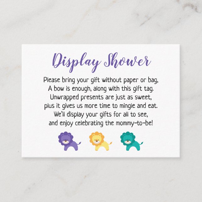 Colorful Lions Display Baby Shower Gift Card (Front)