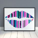 Colorful Lips Abstract Art Poster<br><div class="desc">A minimal,  colorful abstract poster of lips made up of different colored lines in teal,  green,  pink,  purple,  grey and navy blue. You can customize the background color if you wish by using the Edit Design tool.</div>