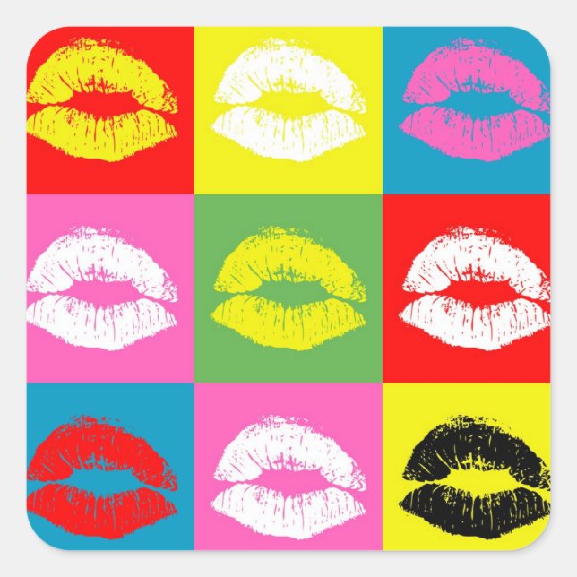 Colorful lips square sticker (Front)