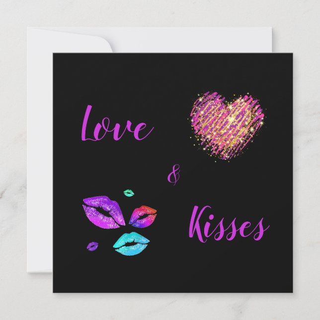 Colorful Lips With Love & Kisses Holiday Card (Front)