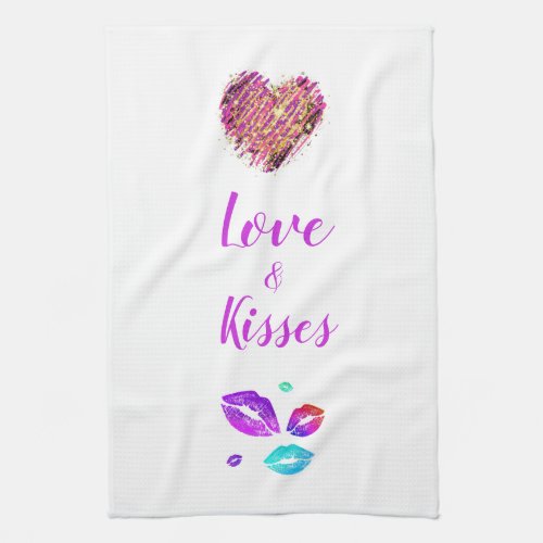 Colorful Lips With Love  Kisses Kitchen Towel