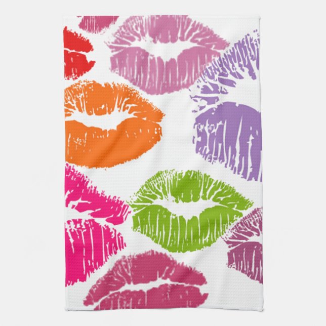 Colorful Lipstick Kisses Lip Color Kitchen Towel (Vertical)