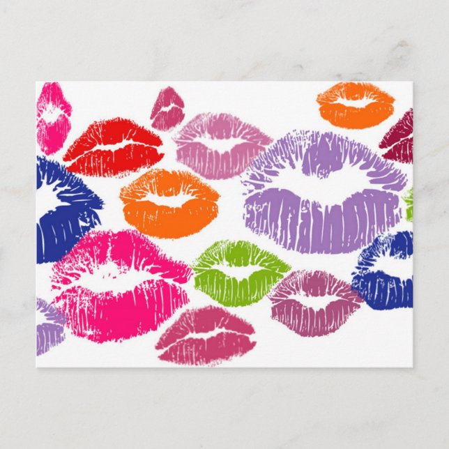 Colorful Lipstick Kisses Lip Color Postcard (Front)