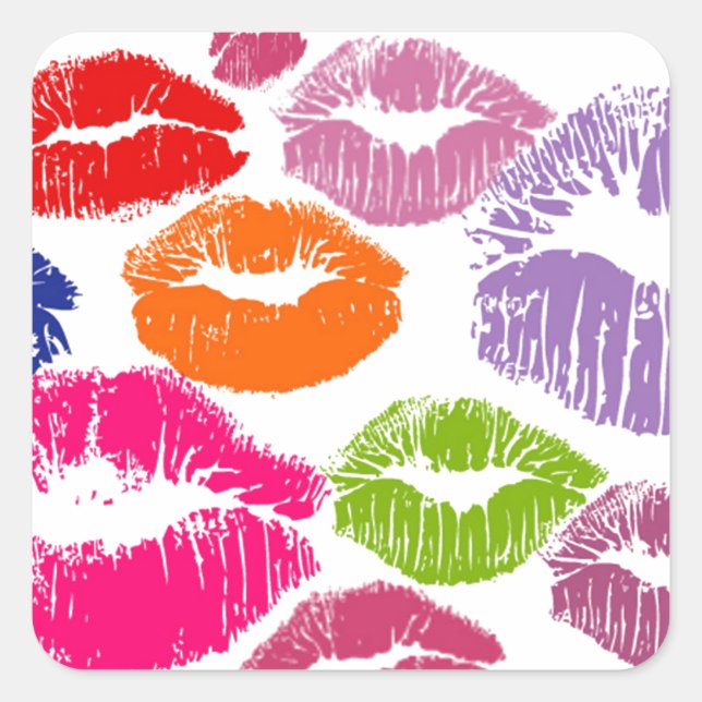 Colorful Lipstick Kisses Lip Color Square Sticker (Front)