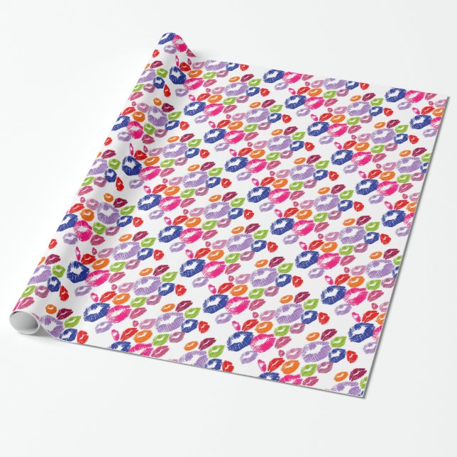 Colorful Lipstick Kisses Lip Color Wrapping Paper (Unrolled)