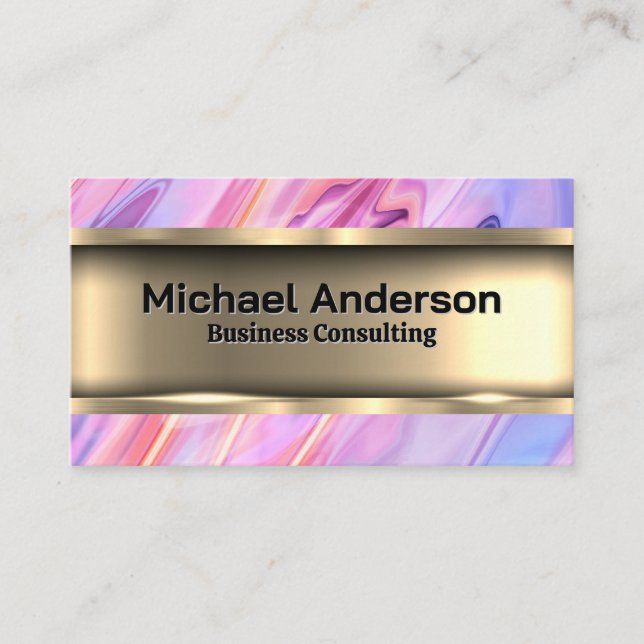 Colorful Liquid | Gold Metallic Business Card (Front)