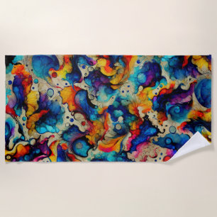 Colorful Liquid Ink Abstraction Beach Towel