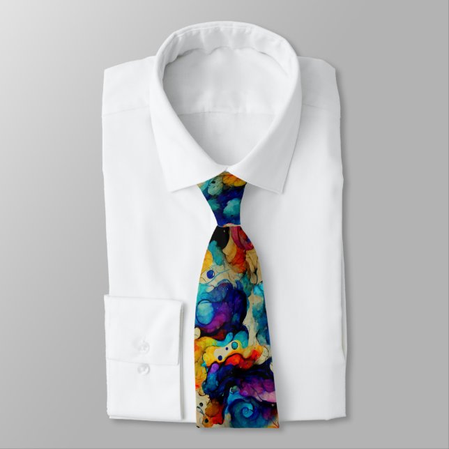 Colorful Liquid Ink Abstraction Neck Tie (Tied)