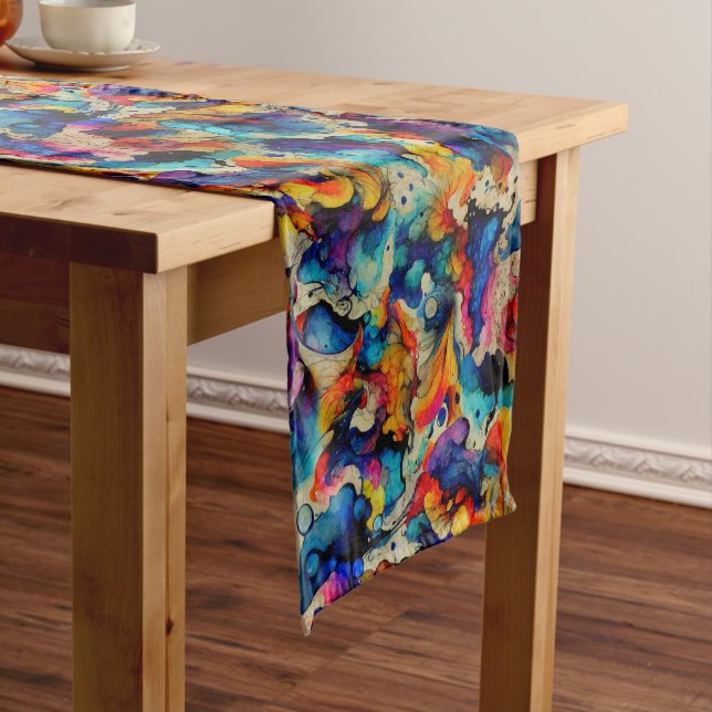 Colorful Liquid Ink Abstraction Short Table Runner (In Situ)