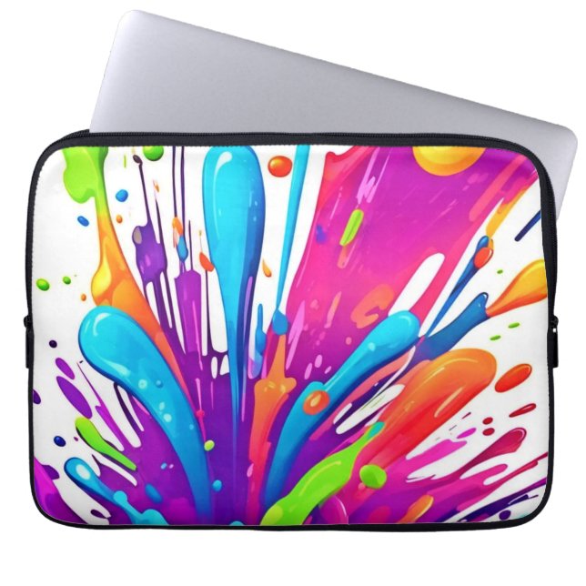 Colorful Liquid Paint Splashes Laptop Sleeve (Front)