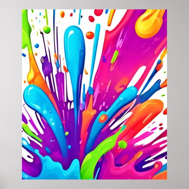 Colorful Liquid Paint Splashes Poster (Front)