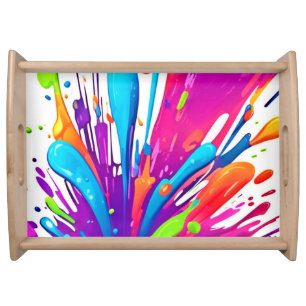 Colorful Liquid Paint Splashes Serving Tray