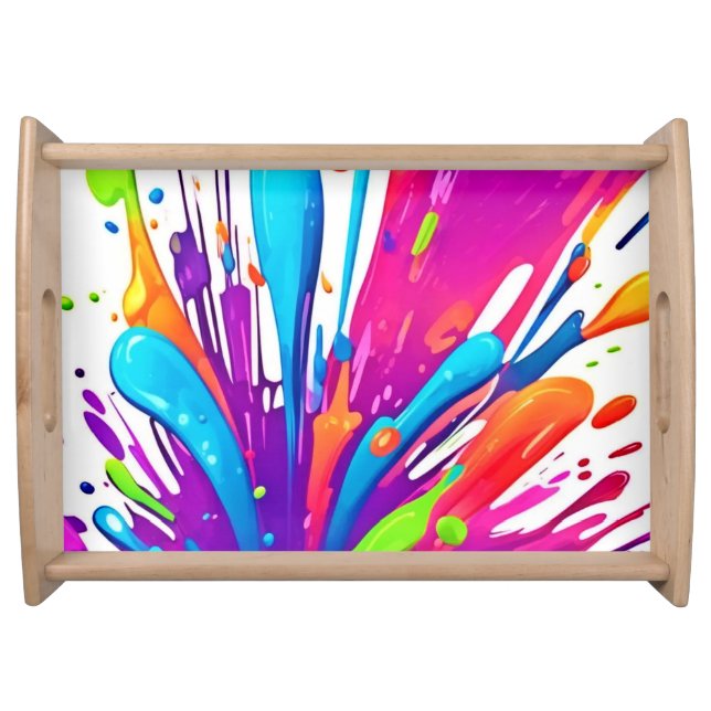 Colorful Liquid Paint Splashes Serving Tray (Front)