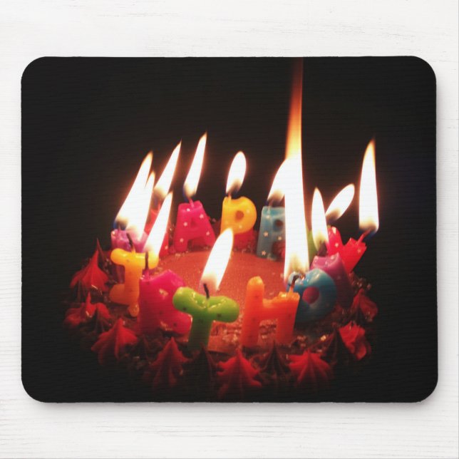 Colorful, LitC "Happy Birthday" Candles, Dark Room Mouse Pad (Front)