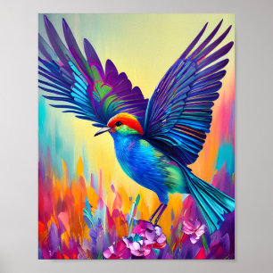 Colorful Little Bird Ready to Fly Poster