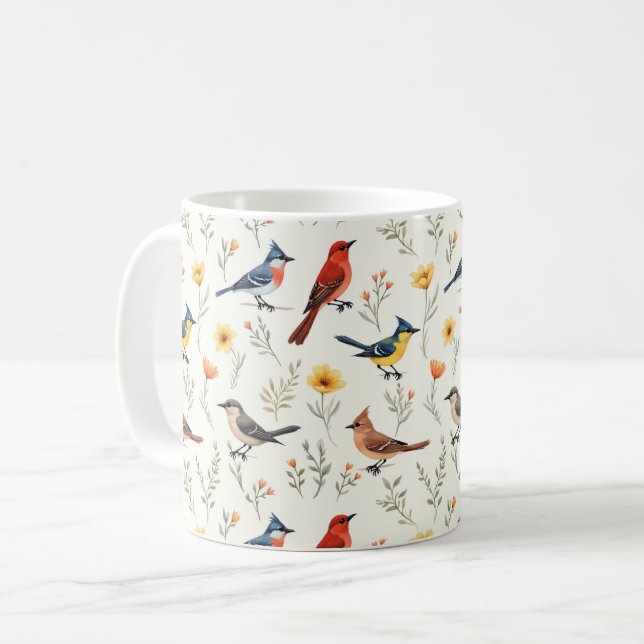 Colorful Little Birds Coffee Mug (Front Left)