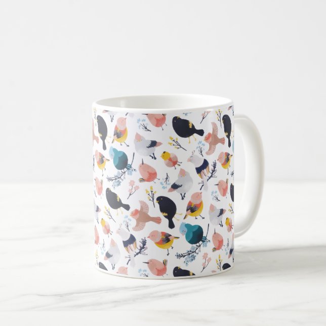Colorful Little Birds Floral Botanical Paradise Coffee Mug (Front Right)