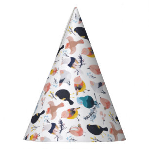Colorful Little Birds Floral Botanical Paradise Party Hat