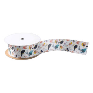Colorful Little Birds Floral Botanical Paradise Satin Ribbon