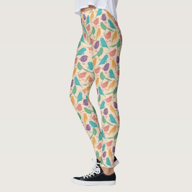 Colorful Little Birds Pattern Leggings (Left)