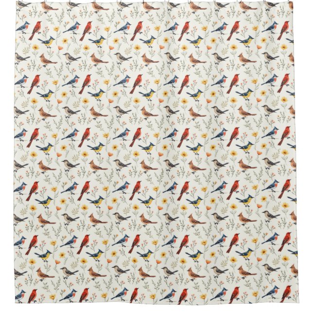 Colorful Little Birds Shower Curtain (Front)