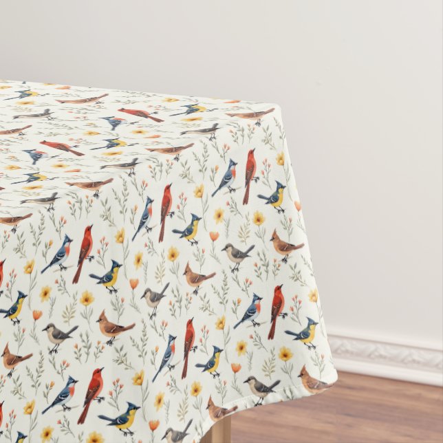 Colorful Little Birds Tablecloth (In Situ)