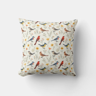 Colorful Little Birds Throw Pillow