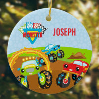 Colorful Little Boy Monster Trucks Name Christmas