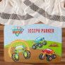 Colorful Little Boy Monster Trucks with First Name Bath Mat