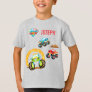 Colorful Little Boy Monster Trucks with First Name T-Shirt