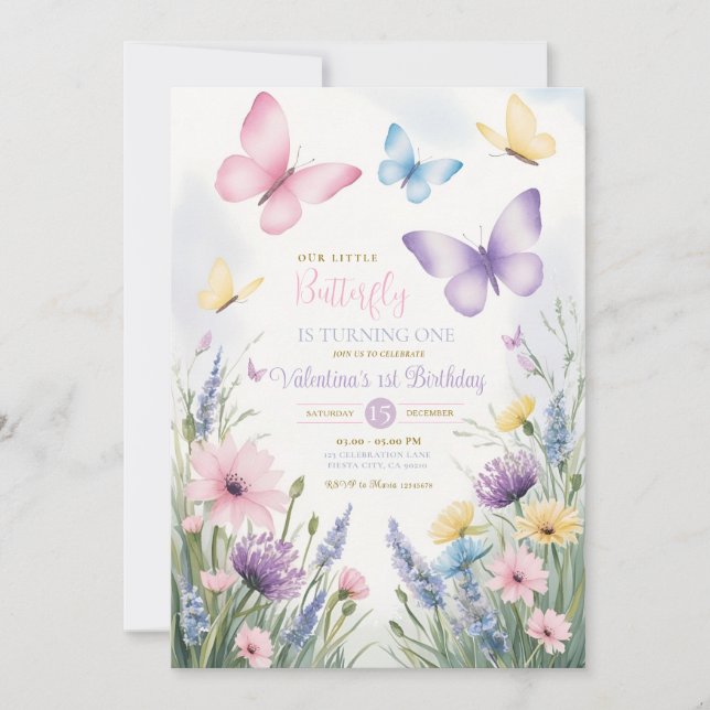 Colorful Little Butterfly is turning one Invitation (Front)