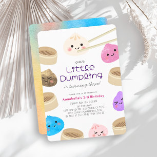 Colorful Little Dumpling Kawaii Birthday Invitation