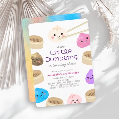 Colorful Little Dumpling Kawaii Birthday Invitation