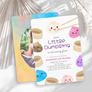 Colorful Little Dumpling Kawaii Birthday Photo Invitation