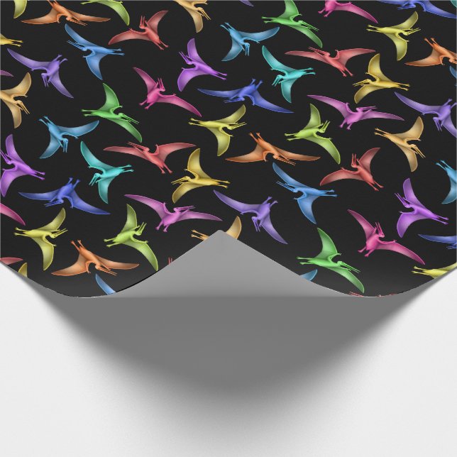 Colorful Little Flying Pterodactyls Wrapping Paper (Corner)